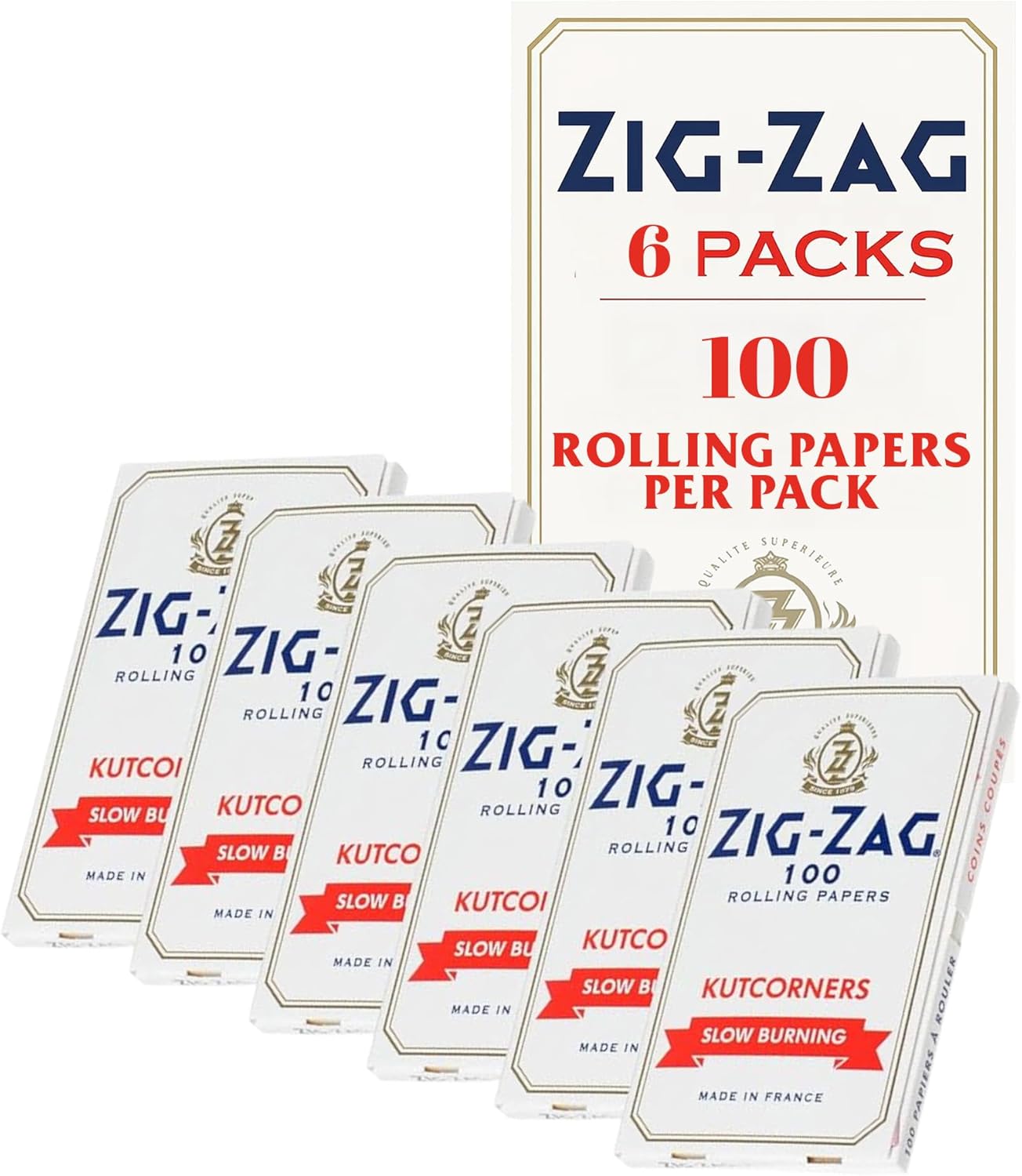 Zig-Zag Slow Burning Kut Corners Rolling Papers, 6 Booklet Pack, 100 Leafs per Pack, Size Single Wide (Regular), Easy Rolling, 100% Natural Gum Arabic, No Bleach, Authentic White Paper 600 Sheets