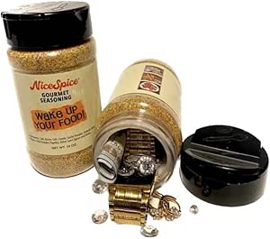 Seasoning Salt Diversion Safe with Hidden Compartment to Hide Money, Jewelry, Valuables or ??? - Gold, Key Lock, Vinyl