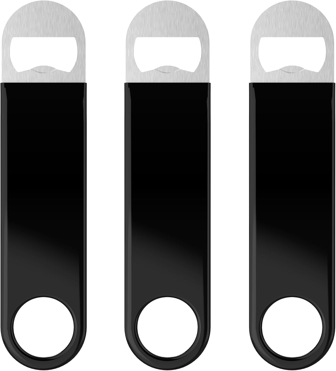 Heavy Duty Stainless Steel Flat Bottle Opener, 3 Pack Beer Bottle Opener for Kitchen, Bar or Restaurant (Black)