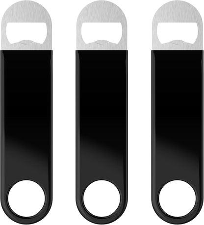 Heavy Duty Stainless Steel Flat Bottle Opener, 3 Pack Beer Bottle Opener for Kitchen, Bar or Restaurant (Black)