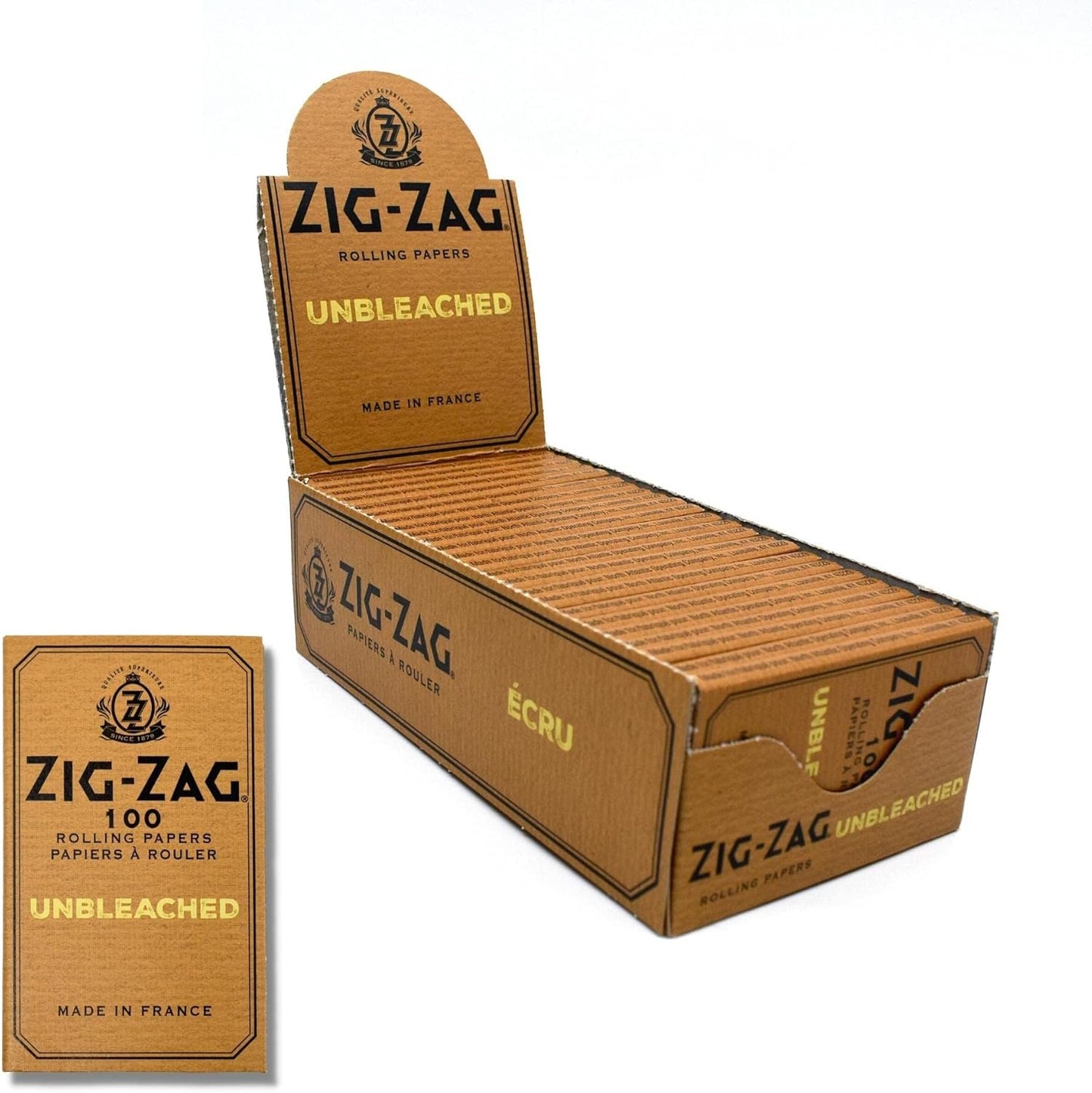 Zig-Zag Unbleached Rolling Papers Single Wide Size, Carton of 25 Packs, 100 Sheets per Pack, Slow Burning, 100% Natural Gum Arabic, No Bleach, 2,500 Total Papers