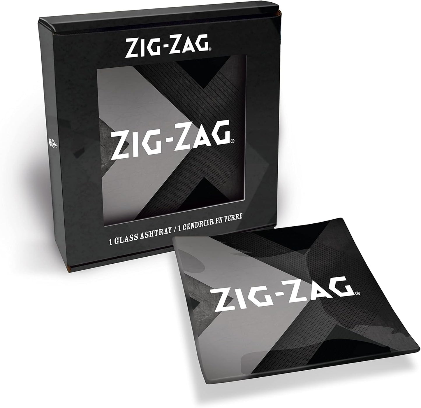 Zig-Zag - Glass Ashtray, Premium Quality Shatter Resistant Glass Ashtray Indoor and Outdoor Use - Tabletop Ash Tray - Black