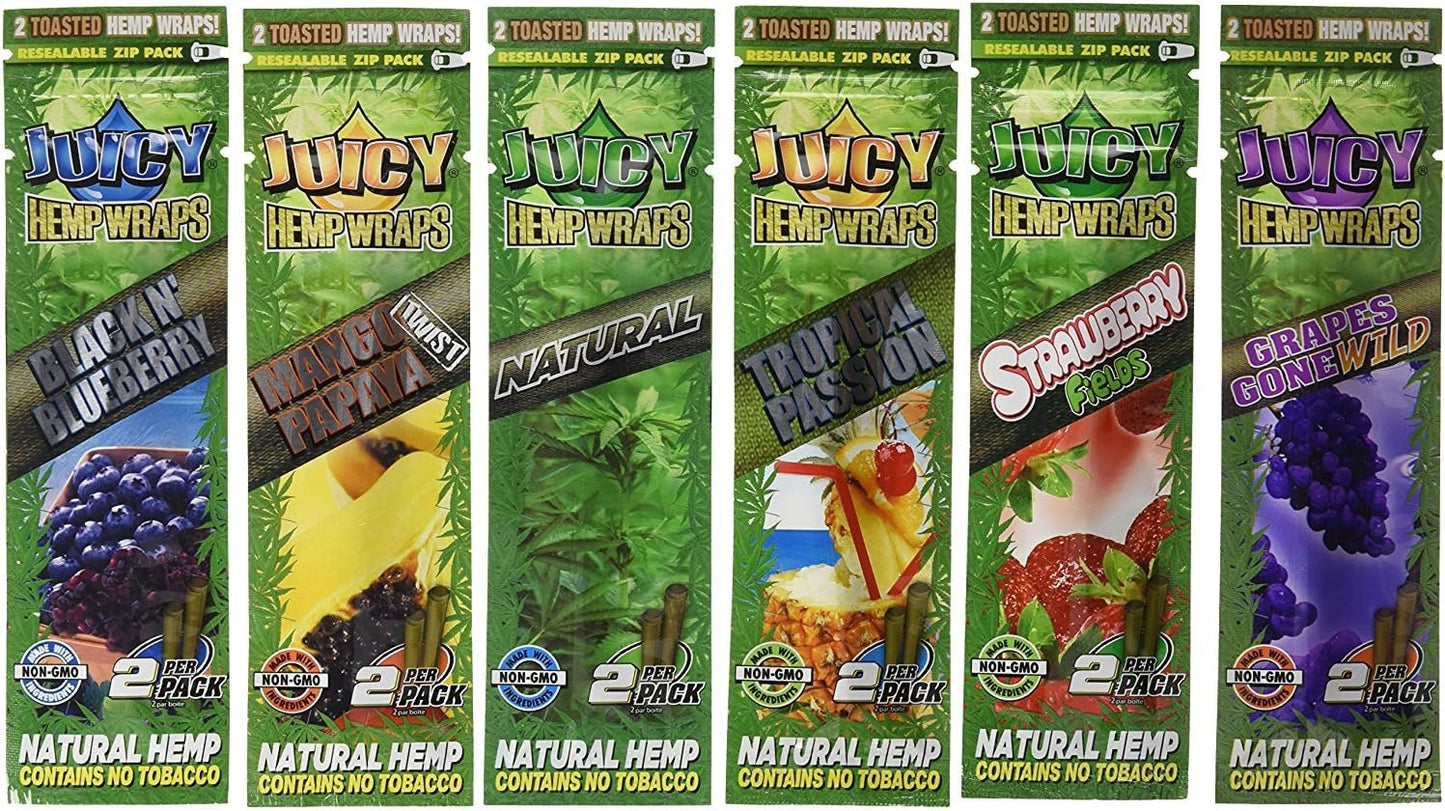 Juicy Jays Hemp Wraps - Variety Pack Bundle of Mixed Flavors (6 Packs of 2, for 12 Total Wraps) - Made of Pure Hemp, Non Tobacco