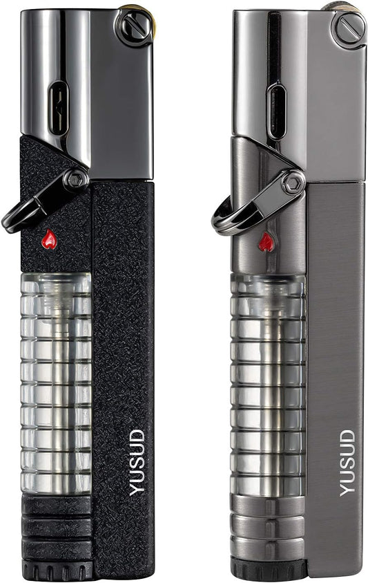 YUSUD Butane Fuel Lighter, 2 Pack Torch Jet Lighter with Visible Gas, Lockable Flame, Windproof Lighters, Unique Gifts for Men, Women…