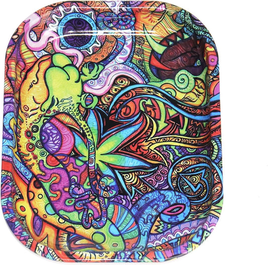 Rolling Trays Premium Metal Tray with Design - Perfect Size for Home Or Travel Accessories 7''X 5.5'',Colorful