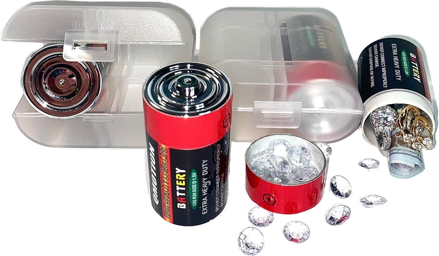 D-Size Battery Diversion Safe Fake Battery Decoy Can Safe 2 Pack with Exclusive Security Storage Case A Must Have To Keep Prying Hands And Eyes Away Realistic Looking Batteries Hide Money Jewelry More
