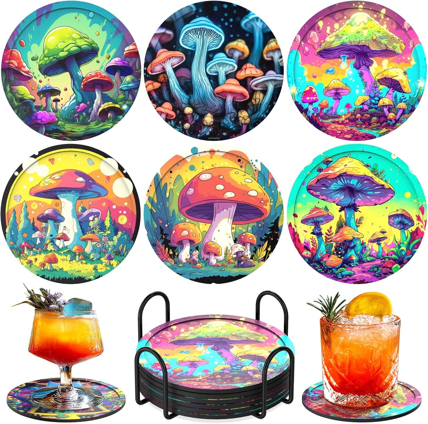 Silicone Coasters for Drinks[6 Pack]- Cup Mat for Tabletop Protection-Non-Slip, Non-Stick, Coffee Table Decor, Great Gift for Any Occasion (6 Coasters Style G)