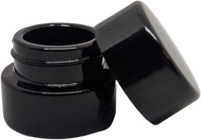 (100 Pack) 5ml Bakelite HD Black Glass Shoulderless Screw Top Jars w/Black Child Resistant Lid | UV Resistant | Containers for Essential Oils, Concentrates, Lip Balm, Wax, Makeup or Cosmetics