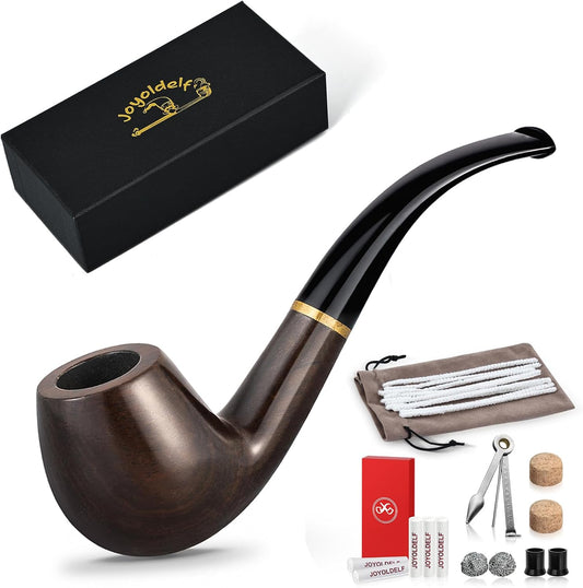 Joyoldelf Tobacco Pipe, Wooden Smoking Pipes with Gift Box, Pear Wood Tobacco Pipes for Smoking with Tobacco Pipe Cleaners, Pipe Filter, Pipe Scraper and Smoking Accessories