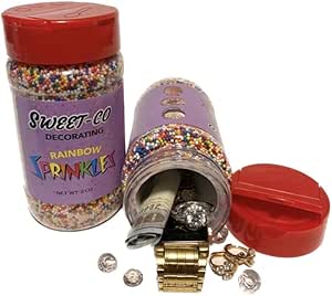 Sprinkles Can Safe Food Stash Sprinkles Diversion Safe Kitchen Stash Large Decorating Topping Jar With Secret Hidden Compartment 4" Deep to Hide Money, Jewelry or Valuables Weighted