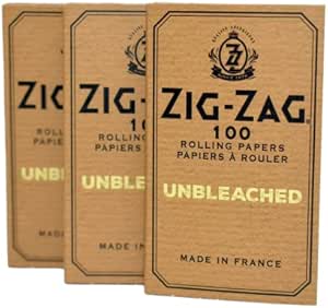 ZIG-ZAG Unbleached Single Wide Rolling Papers, Carton of 3 packs, 100 Leafs per Pack, Lightweight Slow Burning Paper, 100% Natural Gum Arabic, No Bleach, Authentic - 300 sheets