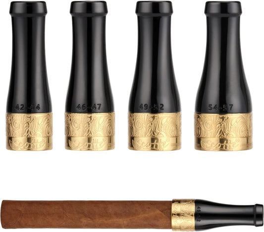 Scotte Cigar Mouthpiece for Men and Women Portable 4 Size Cigar Holder Set with Gift Box (Black and gold)