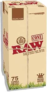 RAW Organic King Size Pre Roll Cones Unbleached - 75 Cones Per Box