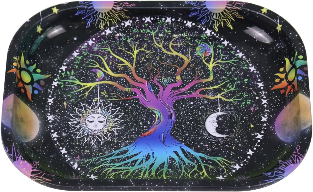 Rolling Trays Premium Metal Tray with Design - Perfect Size for Home Or Travel Accessories, Lifetree