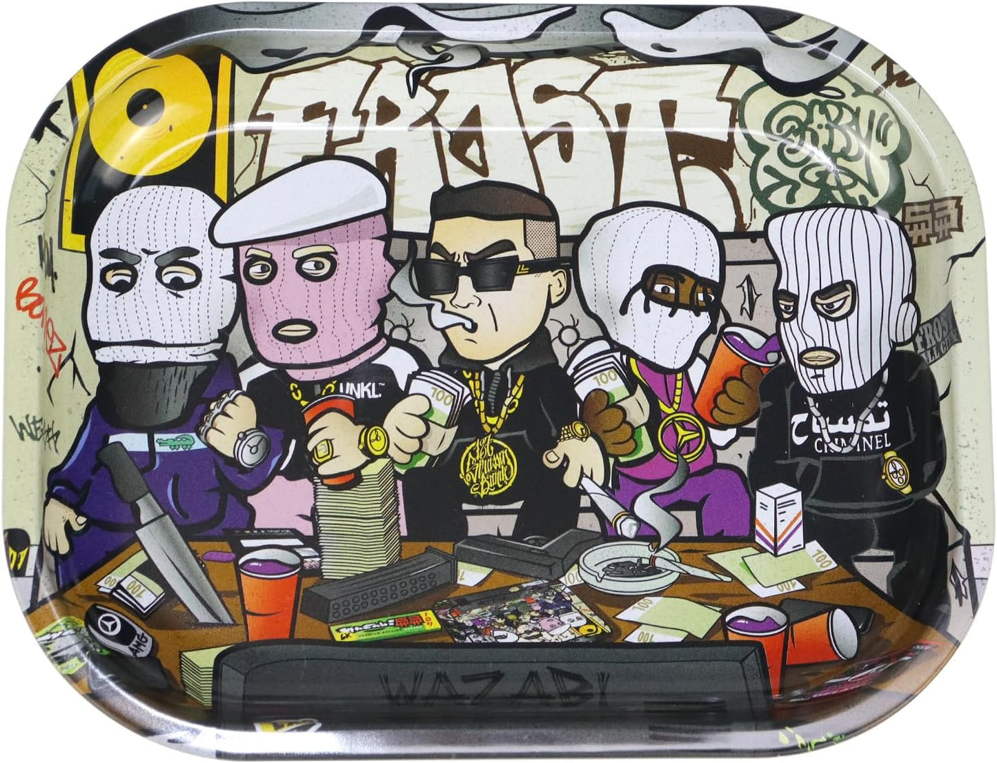Rolling Trays Premium Metal Tray with Design - Perfect Size for Home Or Travel Accessories 7''X 5.5'',Five Cartoons