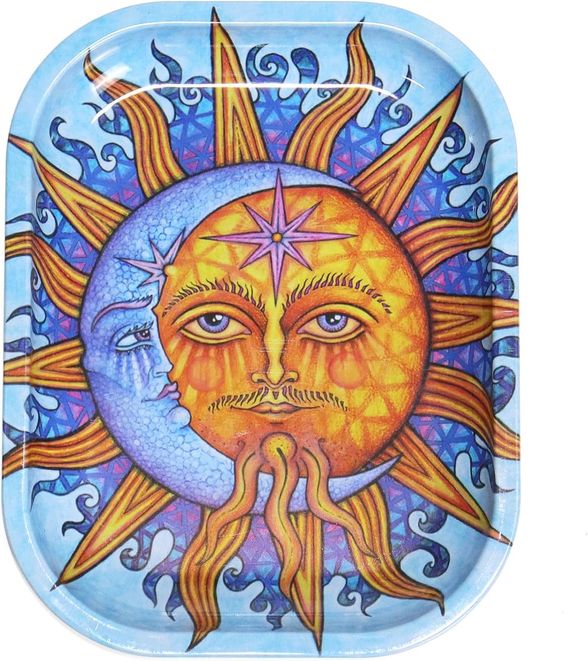 Rolling Trays Premium Metal Tray with Design - Perfect Size for Home Or Travel Accessories 7''X 5.5'',Sun